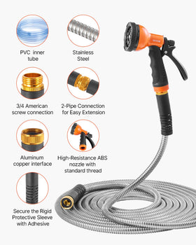 VEVOR garden hose metal 75 ft lightweight design for easy yard maneuvering
