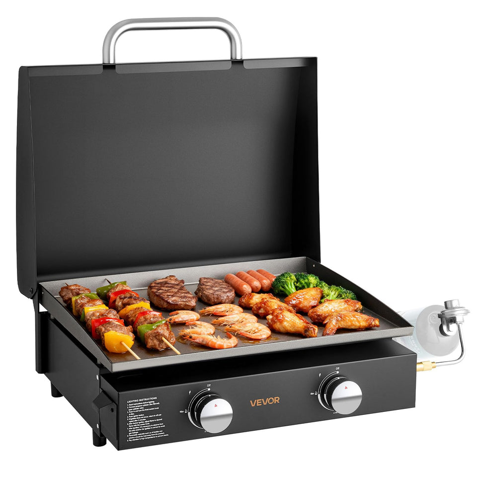 VEVOR Gas Griddle top view showing a spacious 22-inch cooking area for family meals