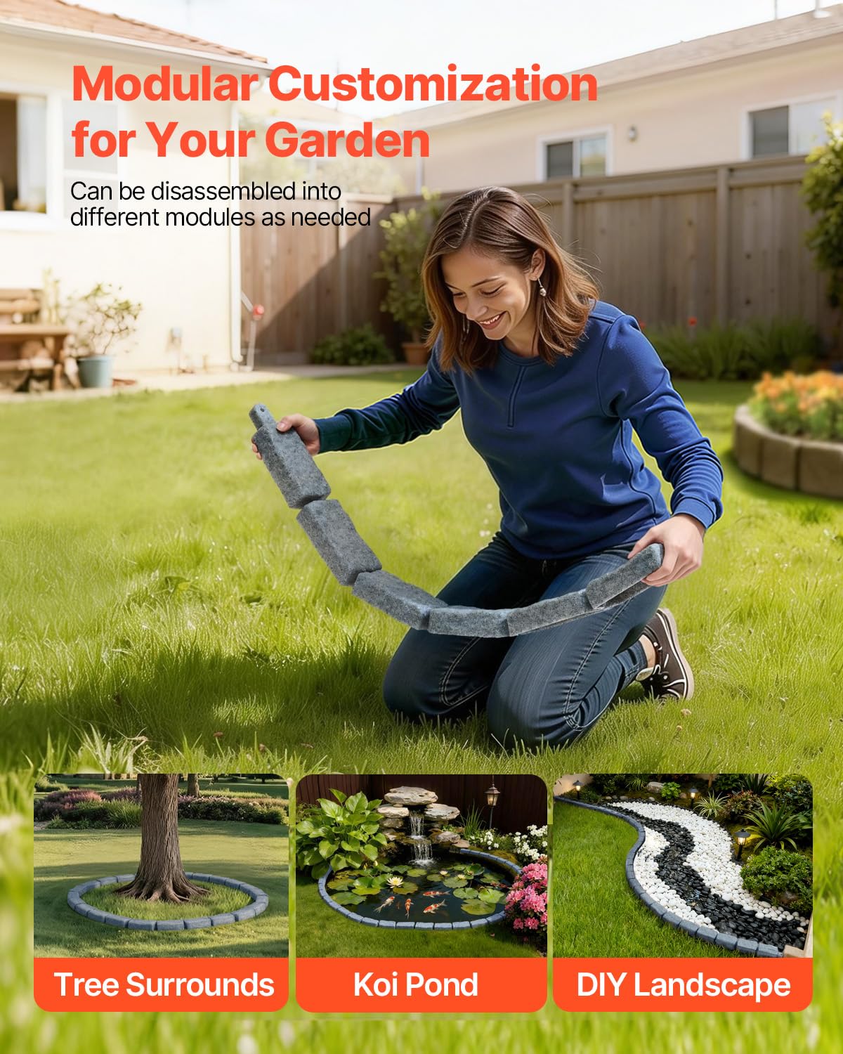 VEVOR ground stakes included ensure secure edging in diverse soils.