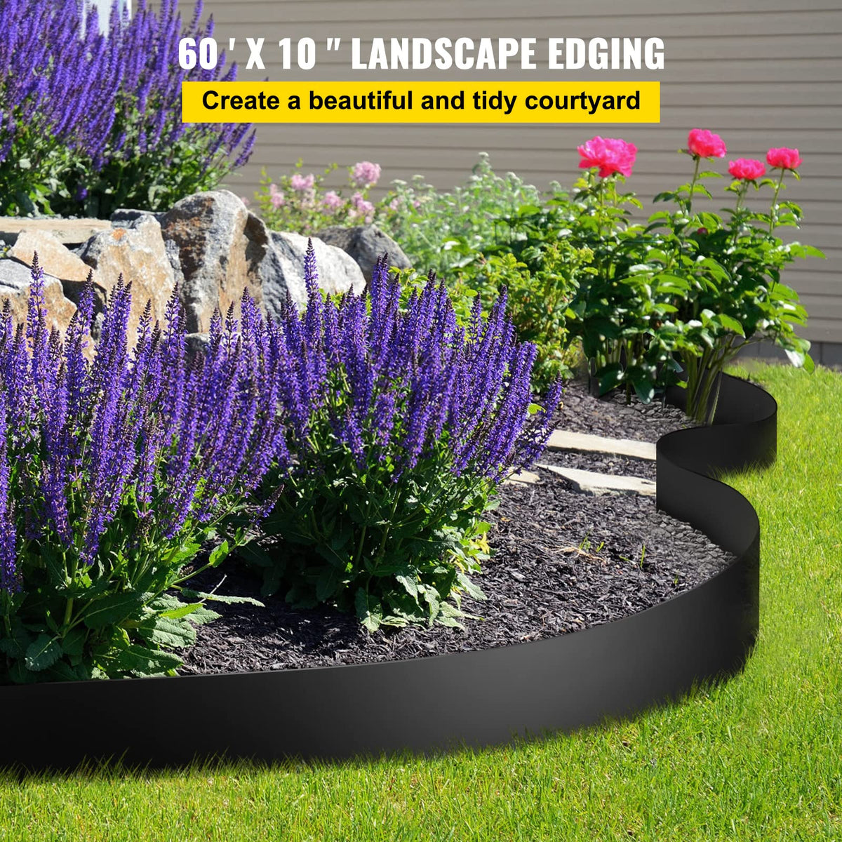 VEVOR HDPE border coiled design offers flexible shaping for irregular beds.