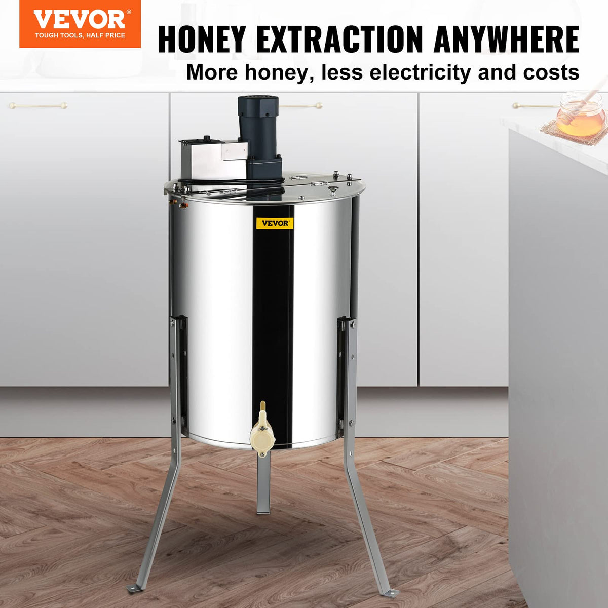 VEVOR honey extractor in polished stainless steel for durability