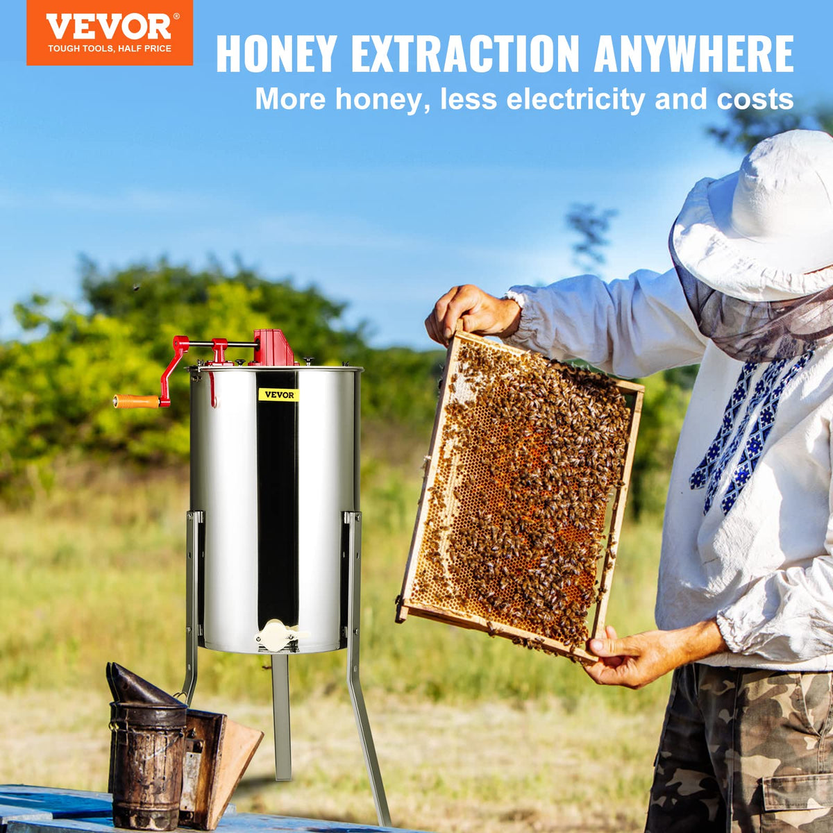 Stainless steel polished honey extractor for durability and simple cleaning