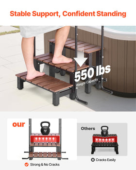 VEVOR hot tub steps three-step assembly highlights wide treads for confident footing