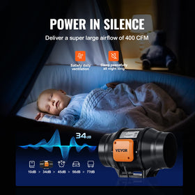 VEVOR inline duct fan provides energy efficiency with 30% power savings.