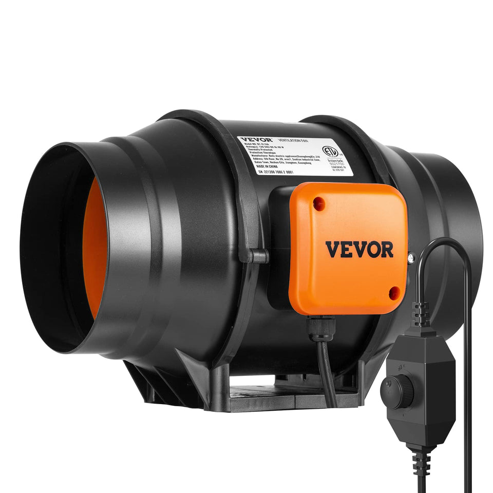 VEVOR inline duct fan 6-inch mounted for quiet, efficient exhaust in small grow tents.