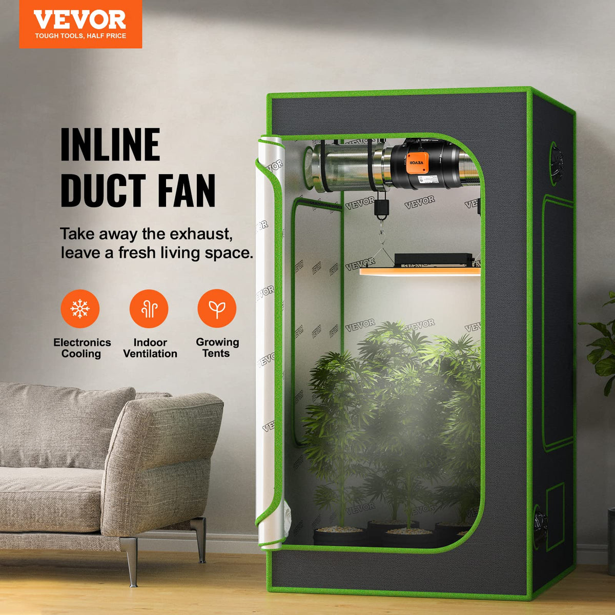 VEVOR Inline Duct Fan delivers 750 CFM for wide-area ventilation.