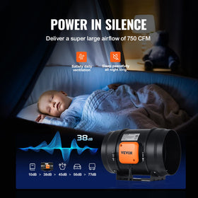 VEVOR Inline Duct Fan operates quietly at 38 dB in use.