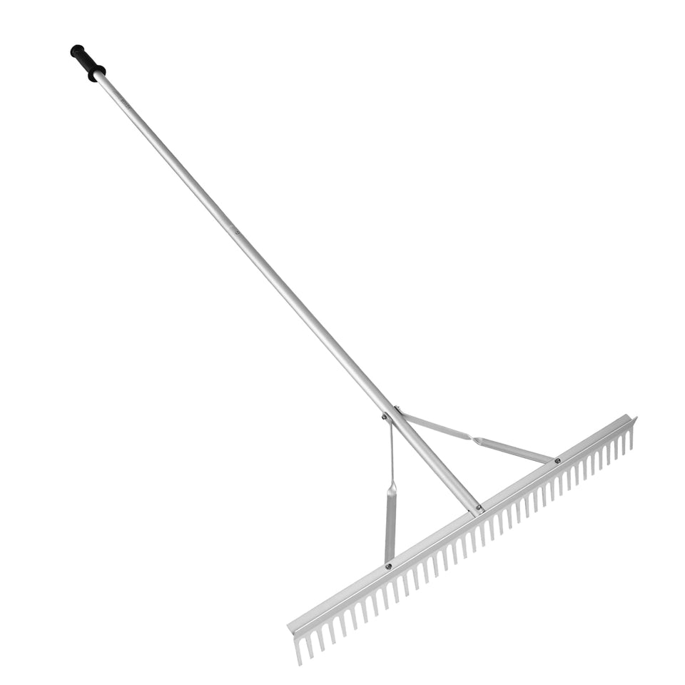 VEVOR landscape rake 36-inch head with robust tines for efficient soil and debris clearing.