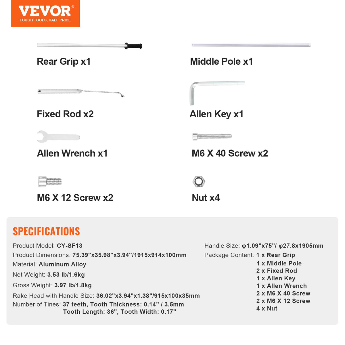 VEVOR 75-inch handle helps reduce bending on larger cleaning tasks.