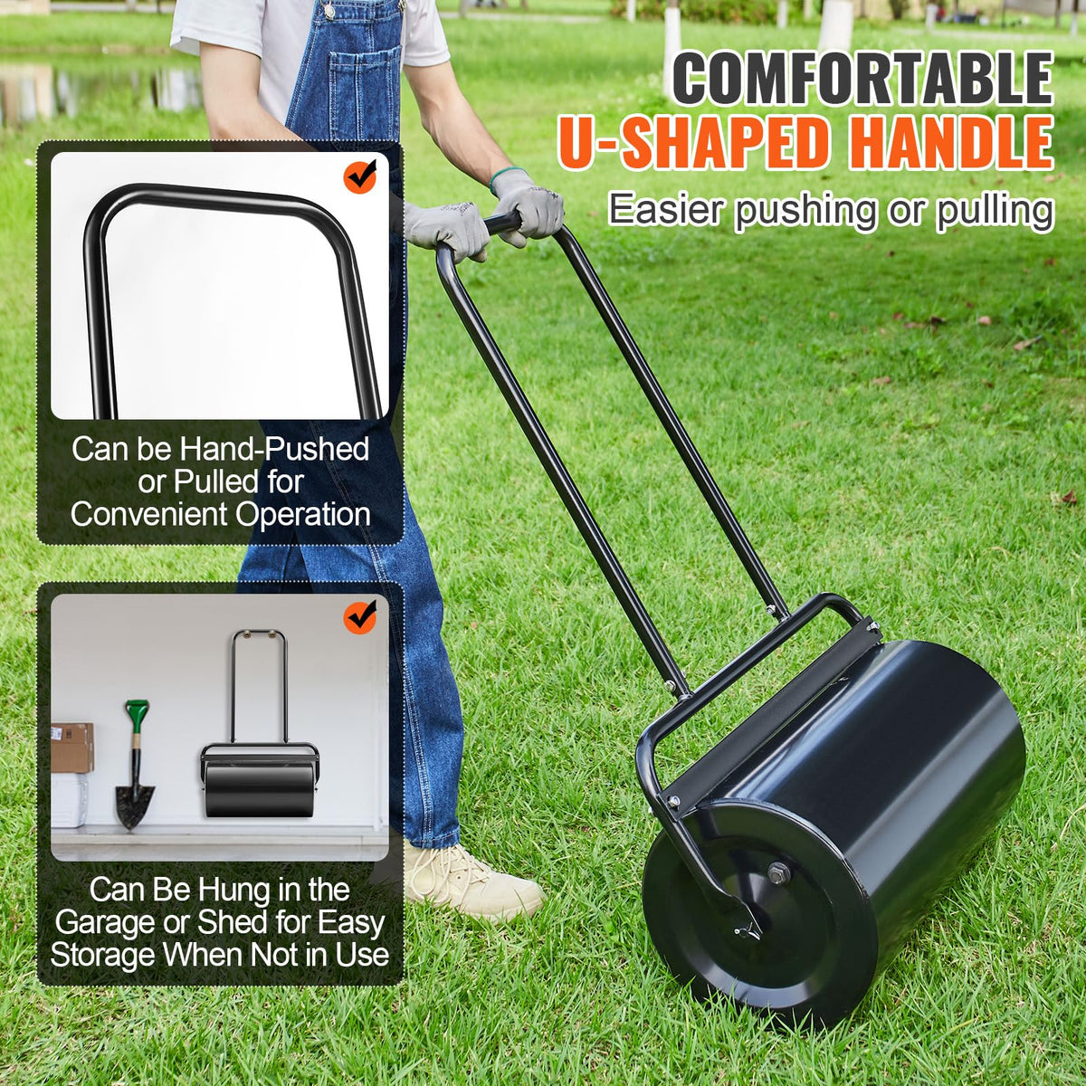 VEVOR lawn roller heavy-duty steel frame ensures durability and stability.