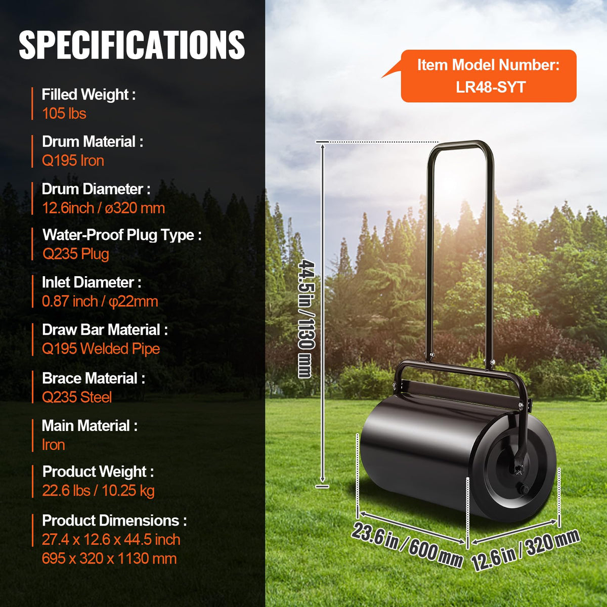 VEVOR lawn roller includes a metal scraper rod for debris removal.