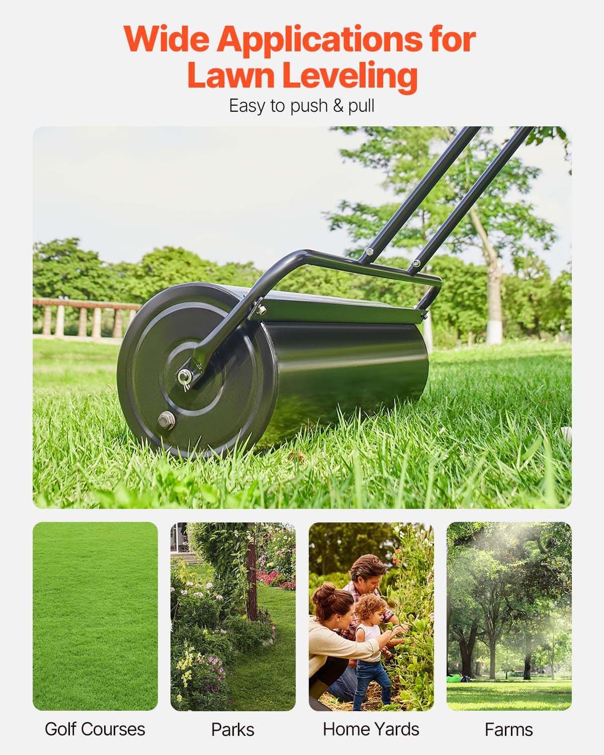 VEVOR heavy-duty drum supports durable, long-lasting lawn work.