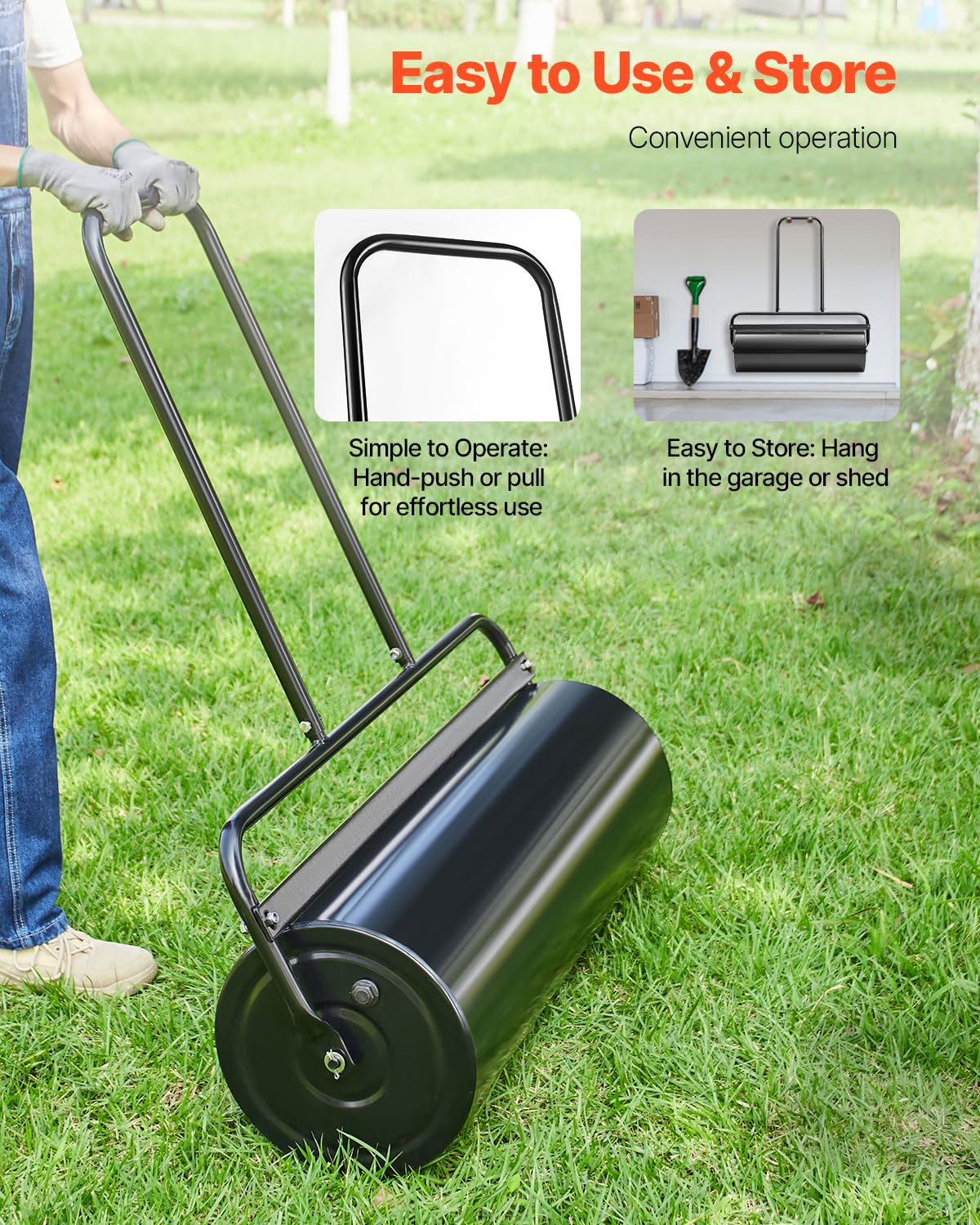 VEVOR ergonomic U-shaped handle for comfortable, steady pushing.