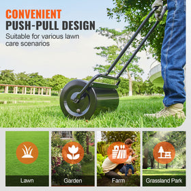 VEVOR lawn roller's smooth circular edge protects turf during rolling.