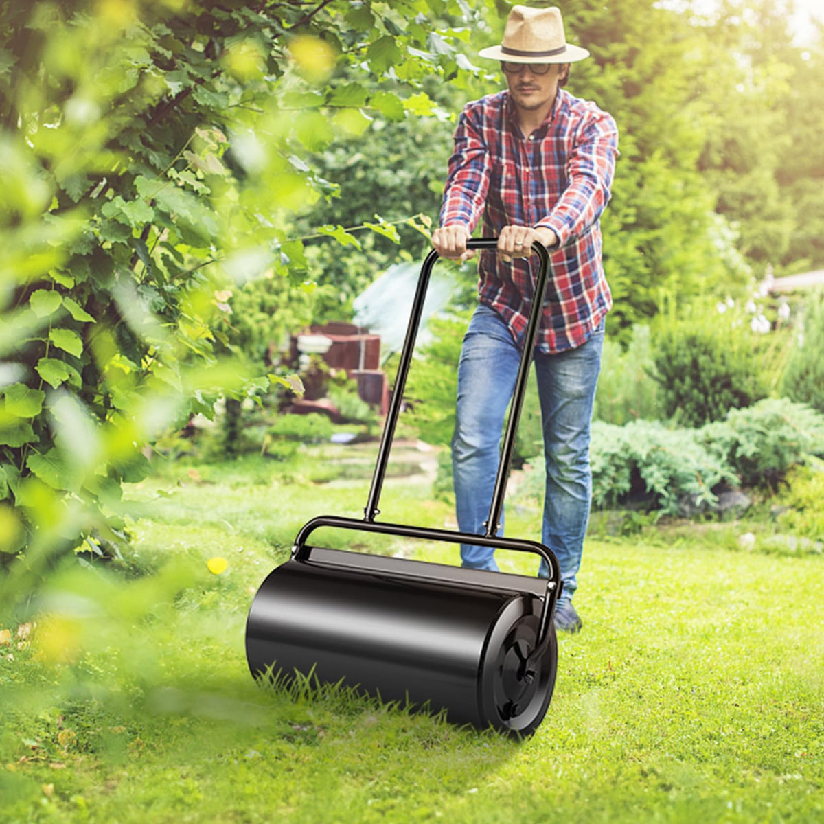 VEVOR lawn roller suitable for lawns, gardens, farms, and parks.