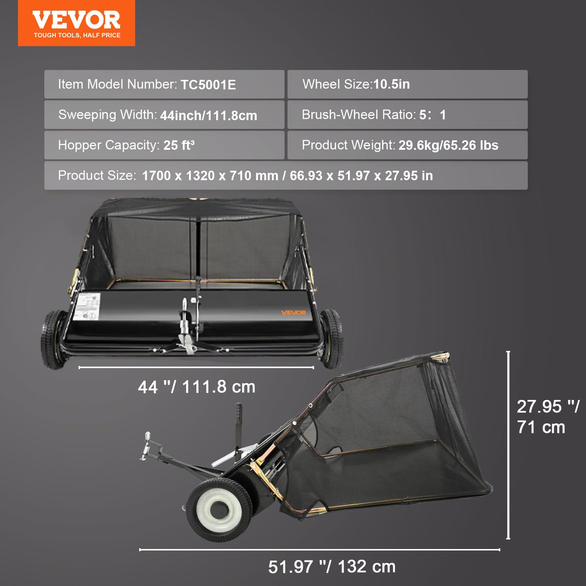 VEVOR all-terrain brush-height design handles sidewalks and driveways smoothly.