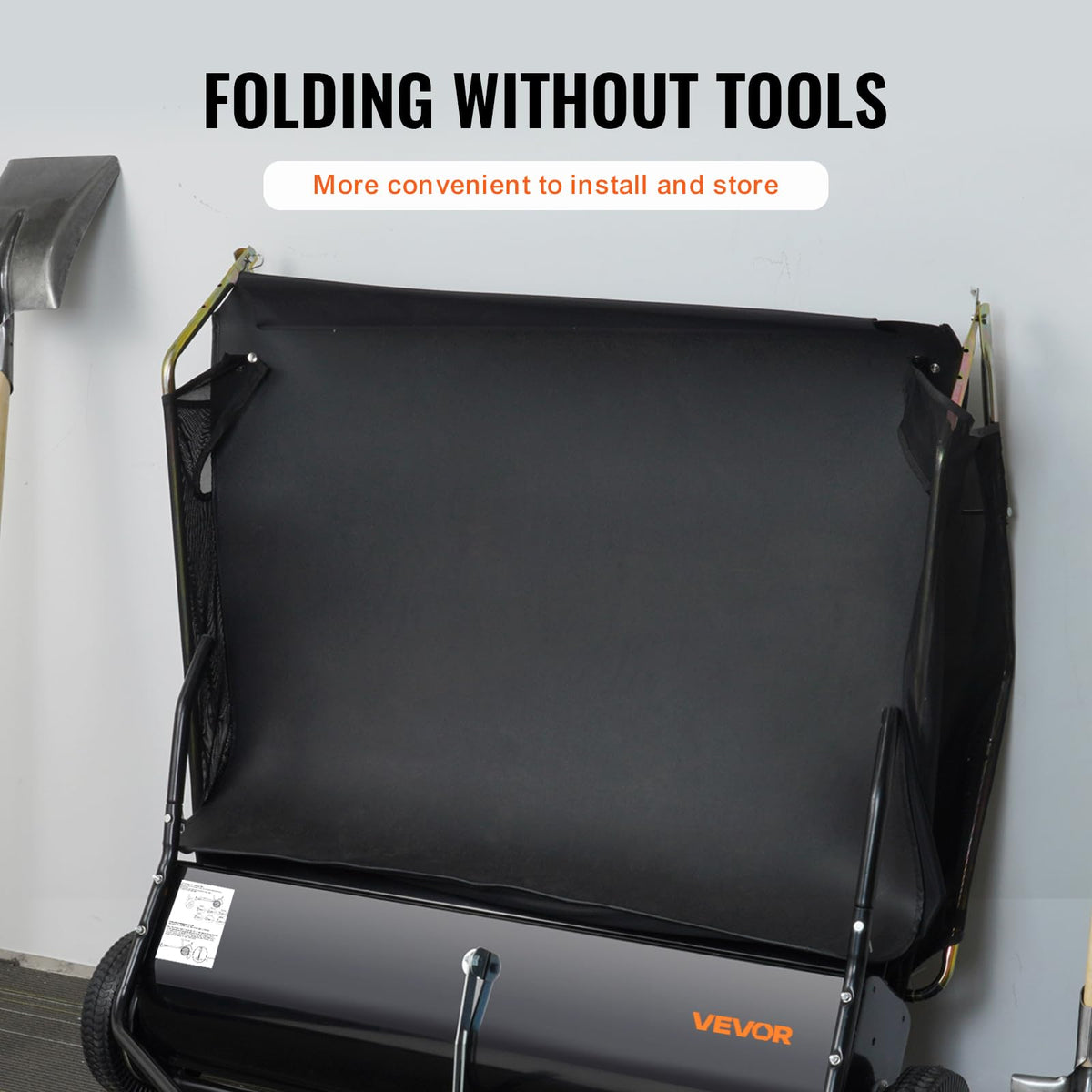 VEVOR lawn sweeper with 25 ft3 hopper bag delivers efficient leaf and grass collection.