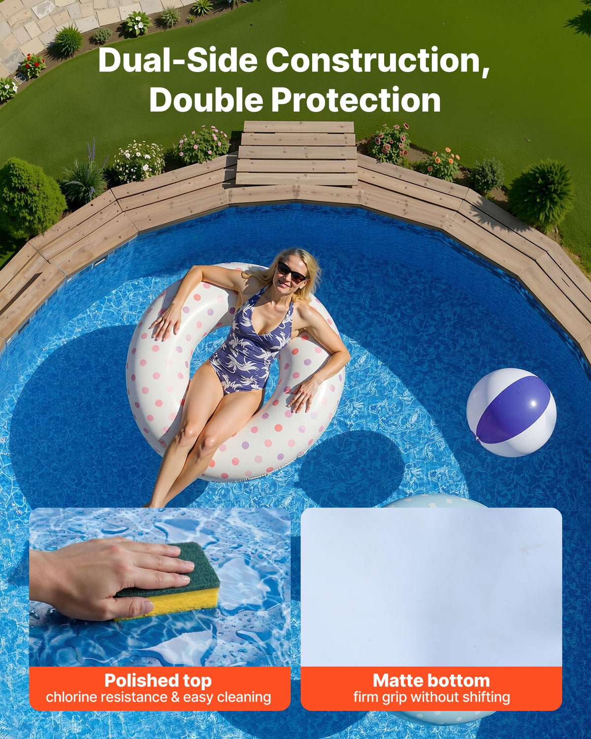 VEVOR matte anti-slip backing helps stabilize the liner on wet surfaces