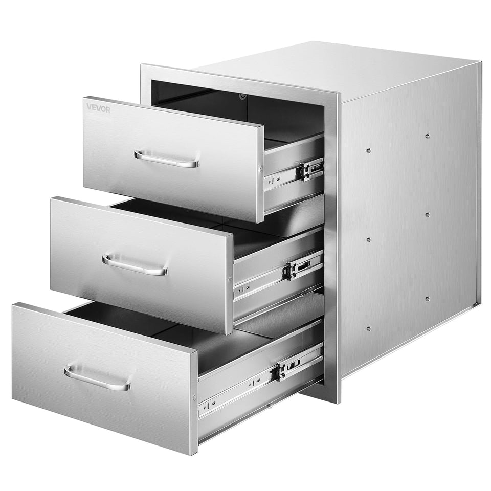 VEVOR outdoor kitchen drawer front view shows sturdy stainless steel construction for organized outdoor storage.