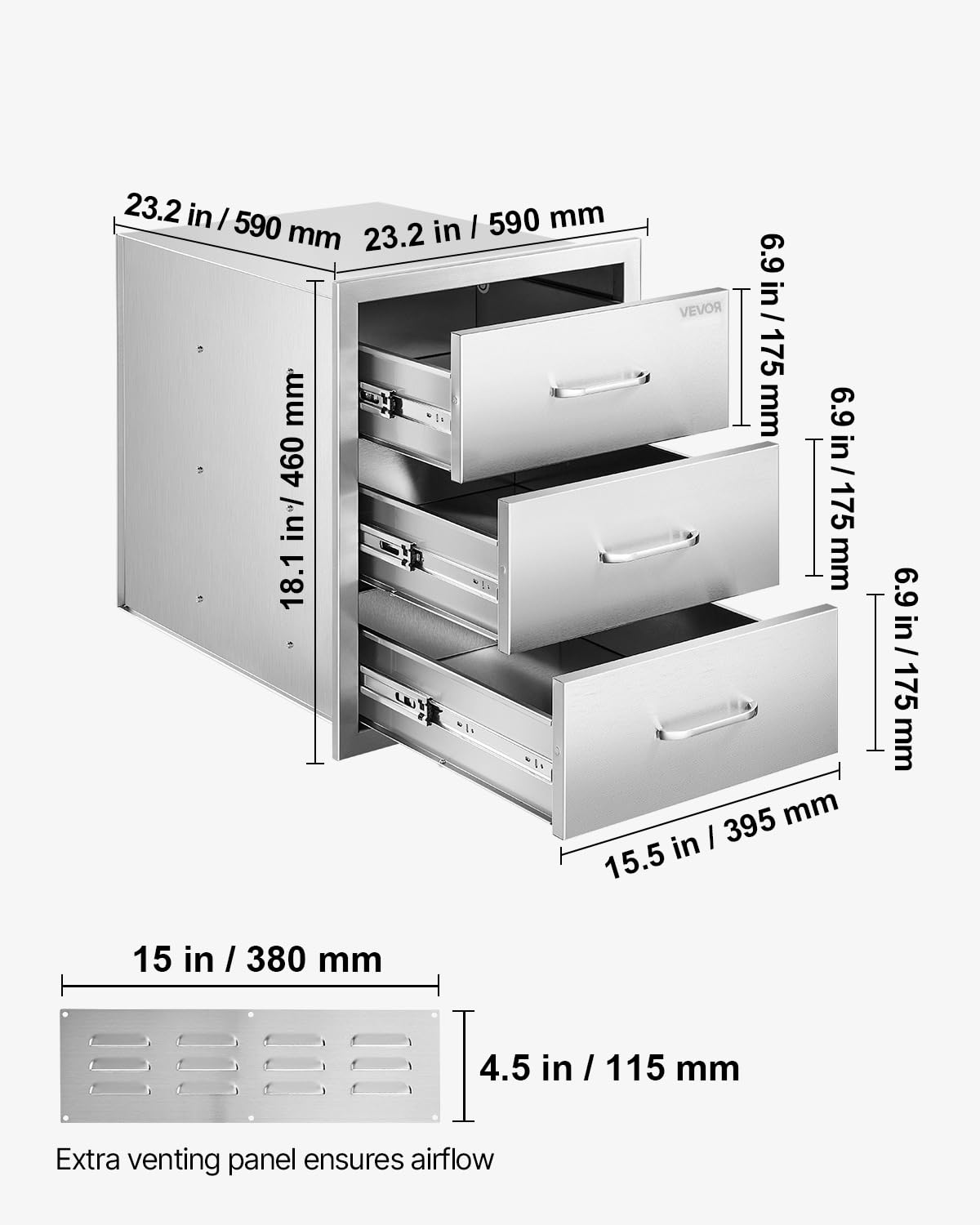 VEVOR outdoor kitchen drawer handle detail highlights a stylish 5-inch pull.