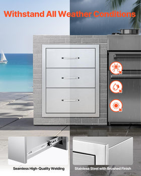 VEVOR outdoor kitchen drawer open drawer 1 demonstrates smooth, quiet ball-bearing slides.