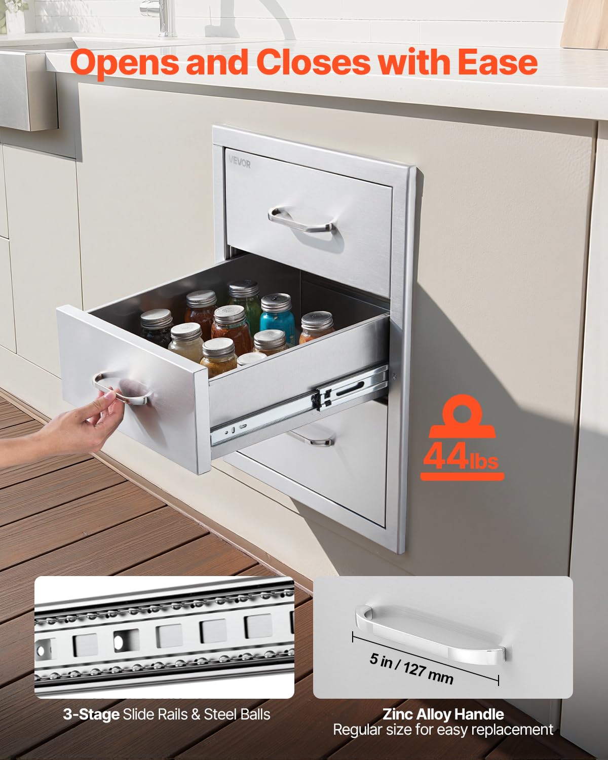 VEVOR outdoor kitchen drawer open drawer 2 showcases ample compartments for organized storage.