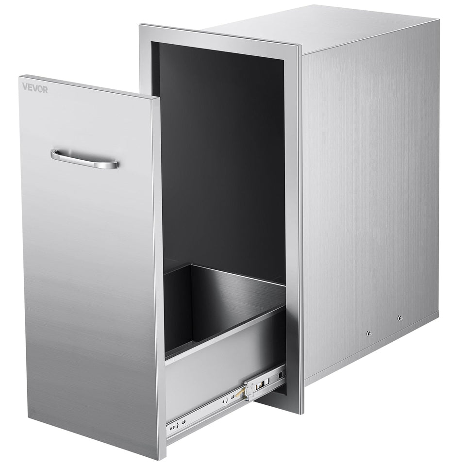 VEVOR outdoor kitchen trash drawer front view in rugged stainless steel