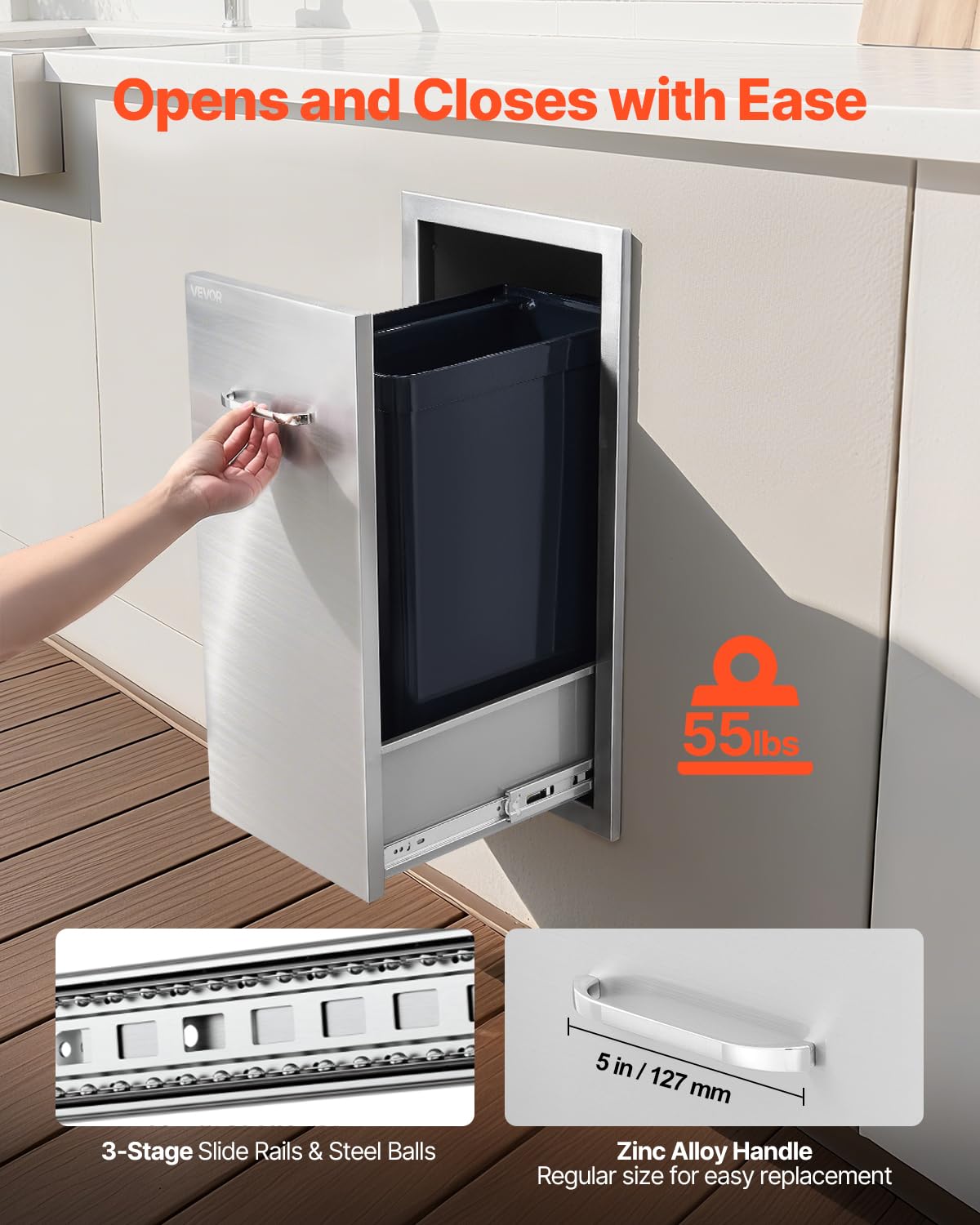 Interior dimensions of the VEVOR outdoor trash drawer for planning storage
