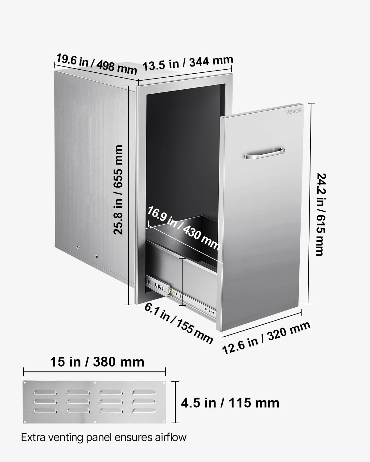 Rounded corners of the VEVOR trash drawer minimize scratches