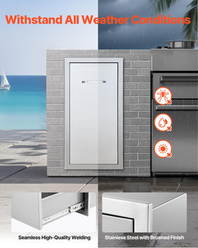 VEVOR outdoor kitchen trash drawer side profile showing weatherproof build