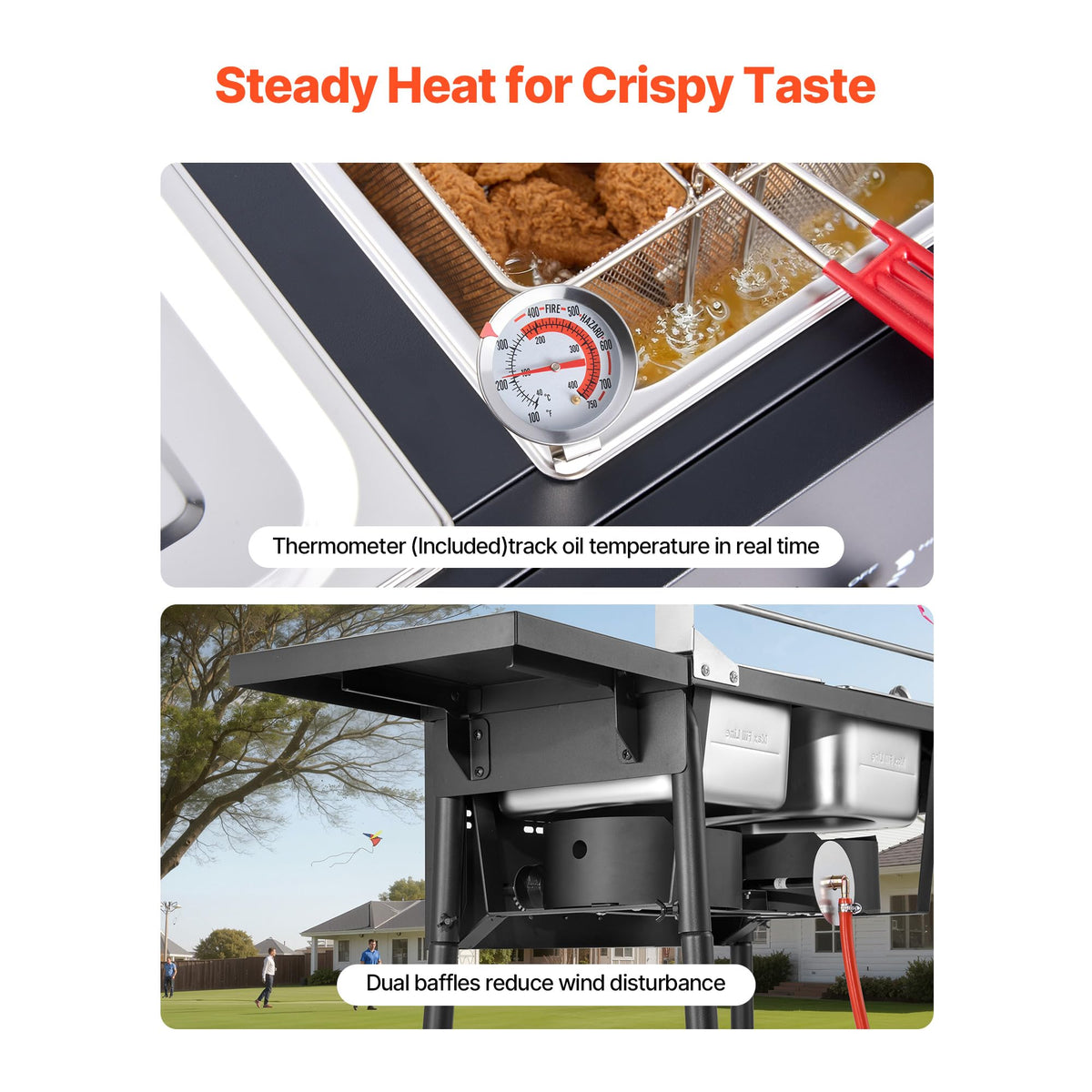 VEVOR rust-resistant stainless steel for outdoor use.