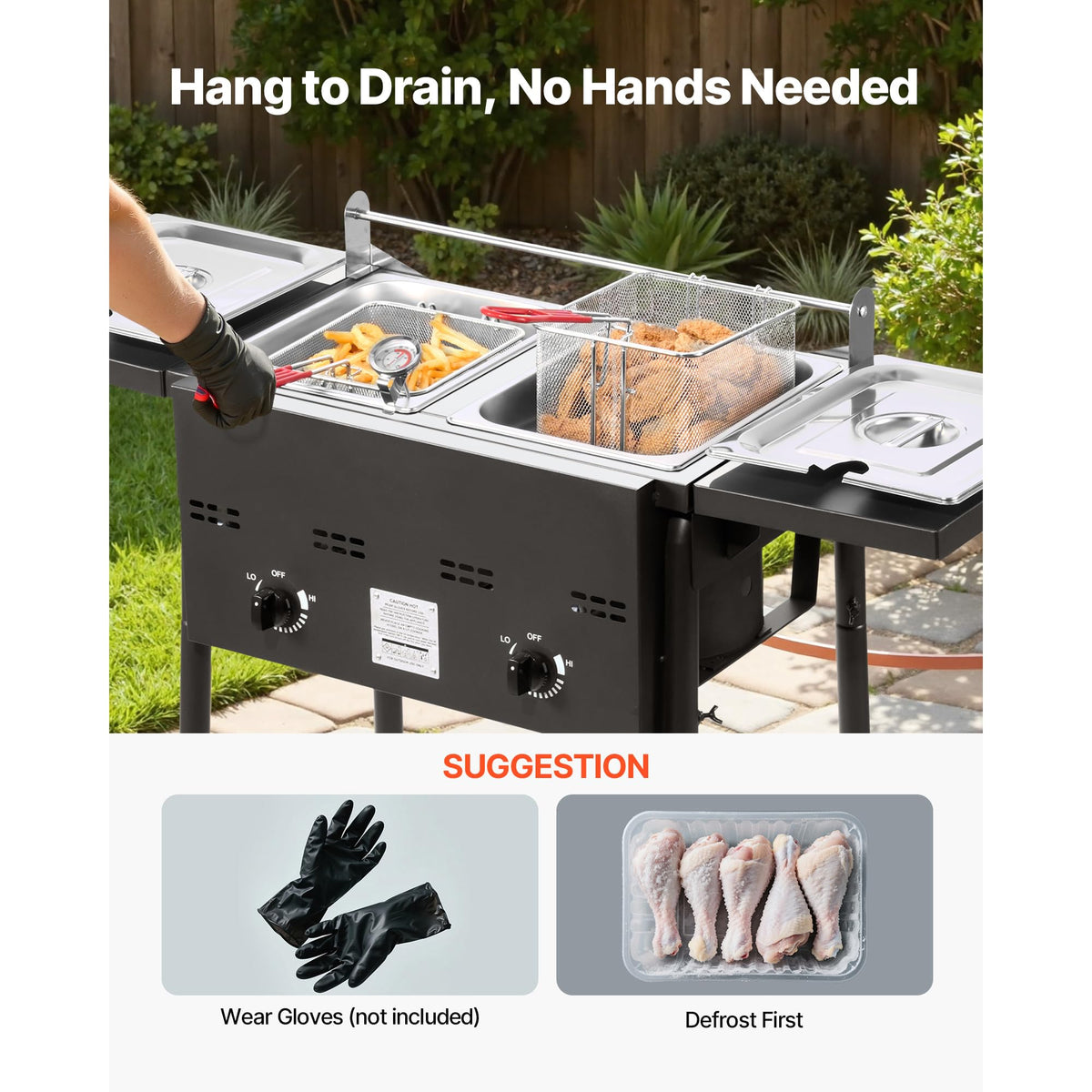 VEVOR tanks and lids keep oil secure during frying.
