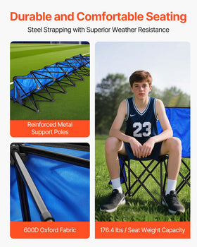 VEVOR blue backrest providing comfortable support during long events.