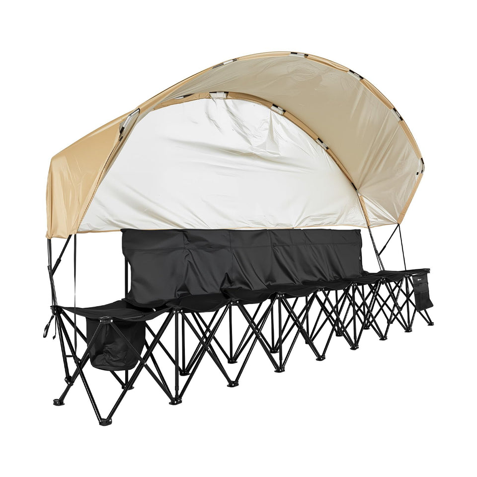 VEVOR portable folding bench with sunshade provides shaded seating for outdoor games.