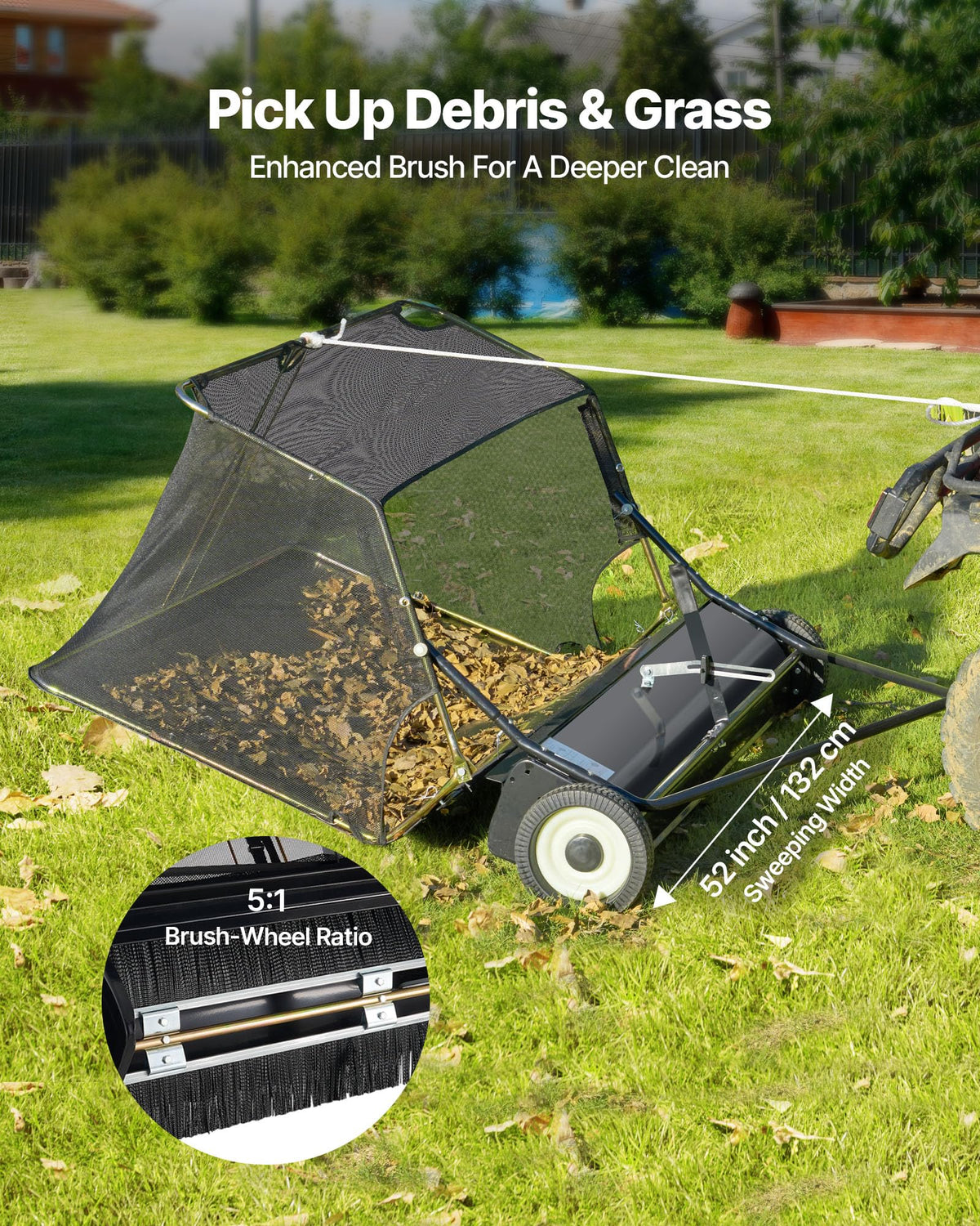 Pre-assembled VEVOR lawn sweeper design reduces setup time