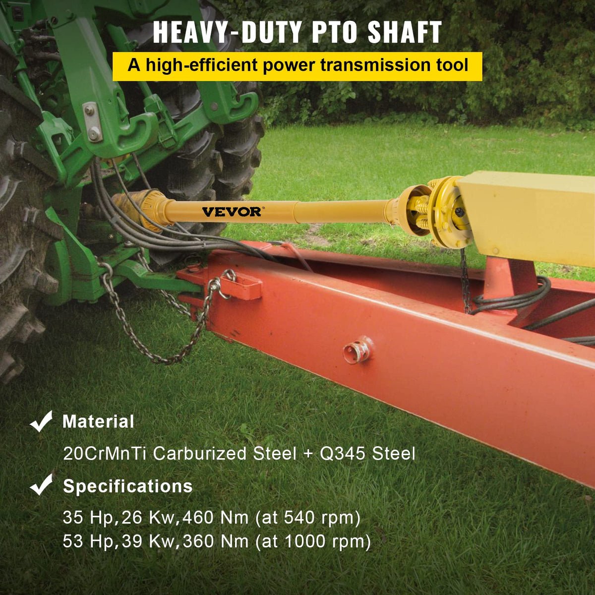VEVOR telescoping PTO shaft demonstrates adjustable length from 31.5 to 41 inches