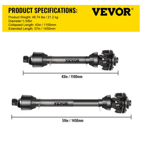 VEVOR adjustable PTO shaft showing 540 and 1000 rpm torque ranges