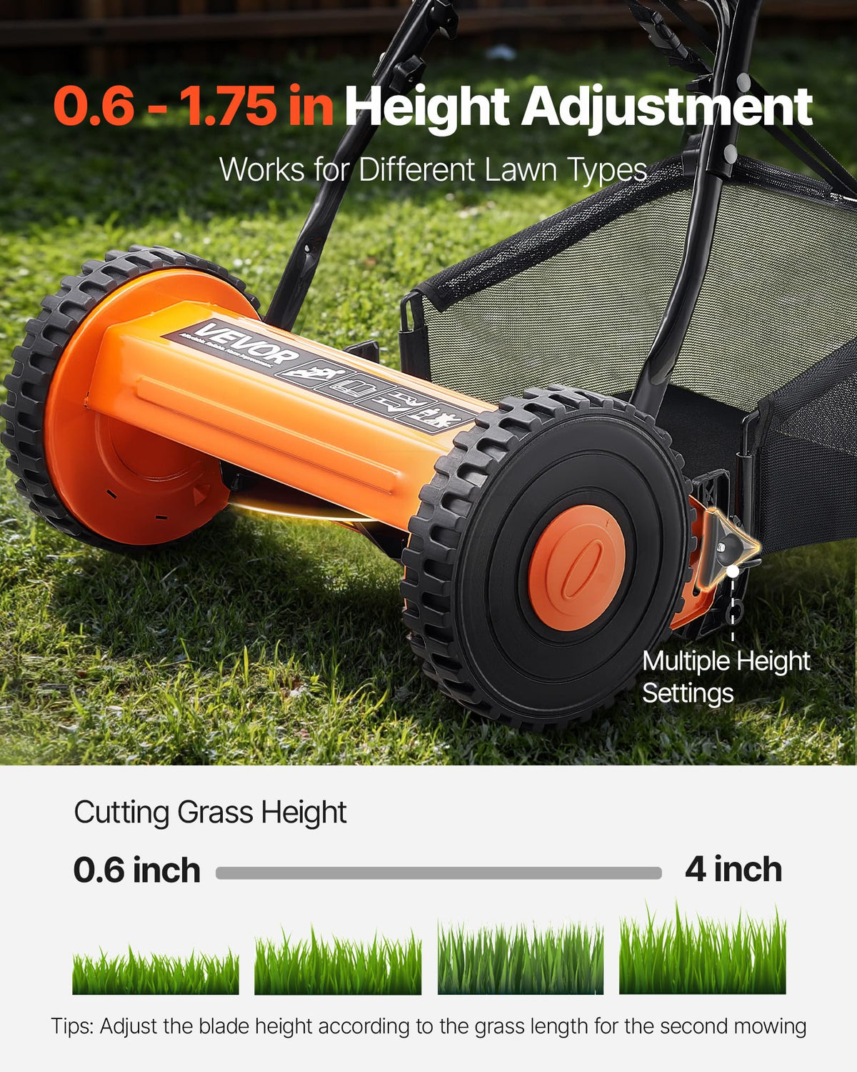 Includes grass catcher bag for easy debris collection during mowing