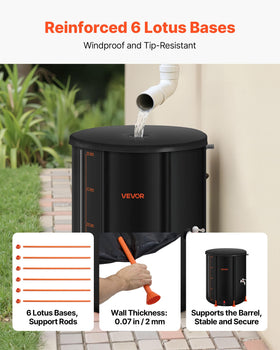 VEVOR rain barrel lotus base provides stable setup in wind and rain.