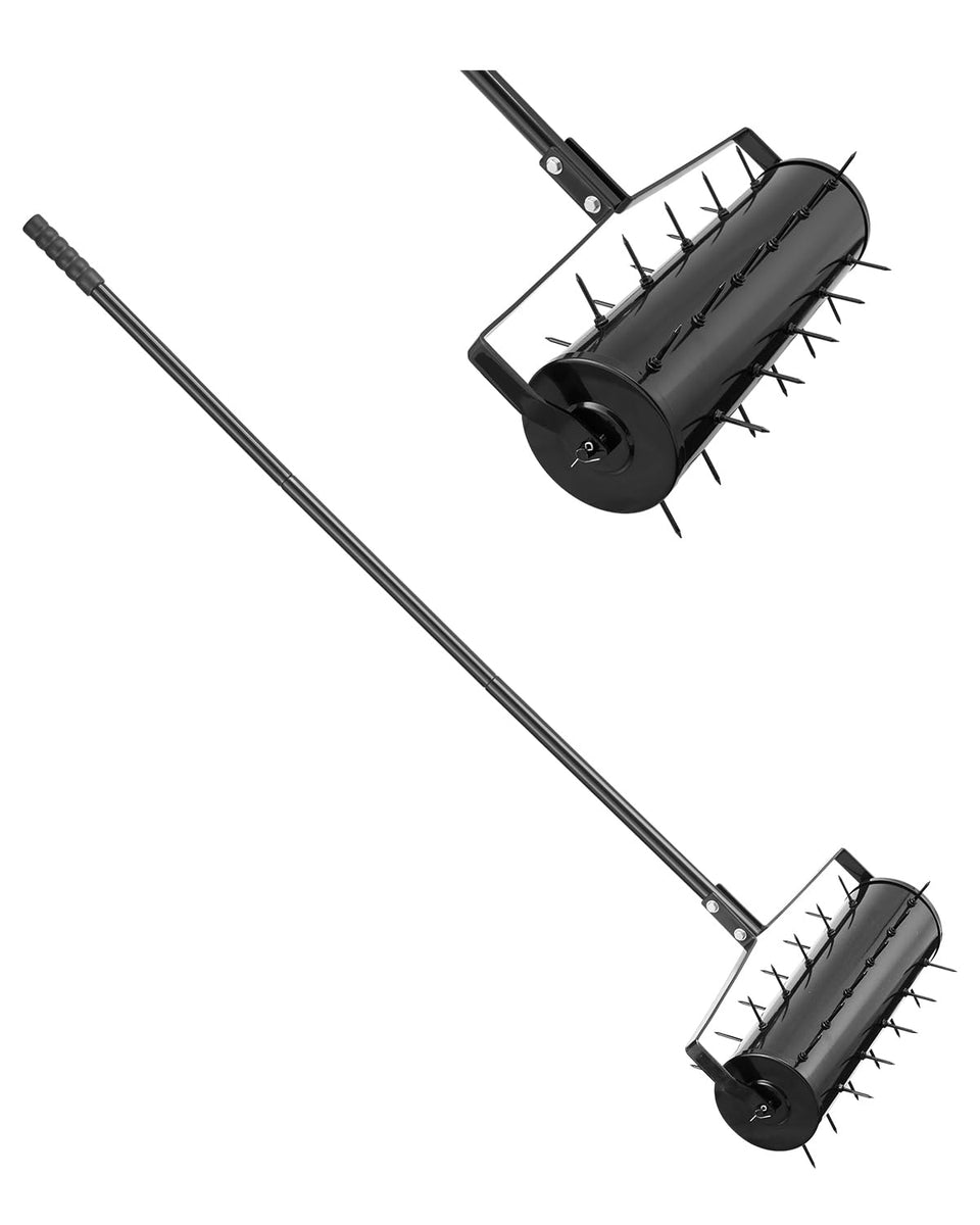 VEVOR rolling lawn aerator with 21 inch frame for deep soil penetration.
