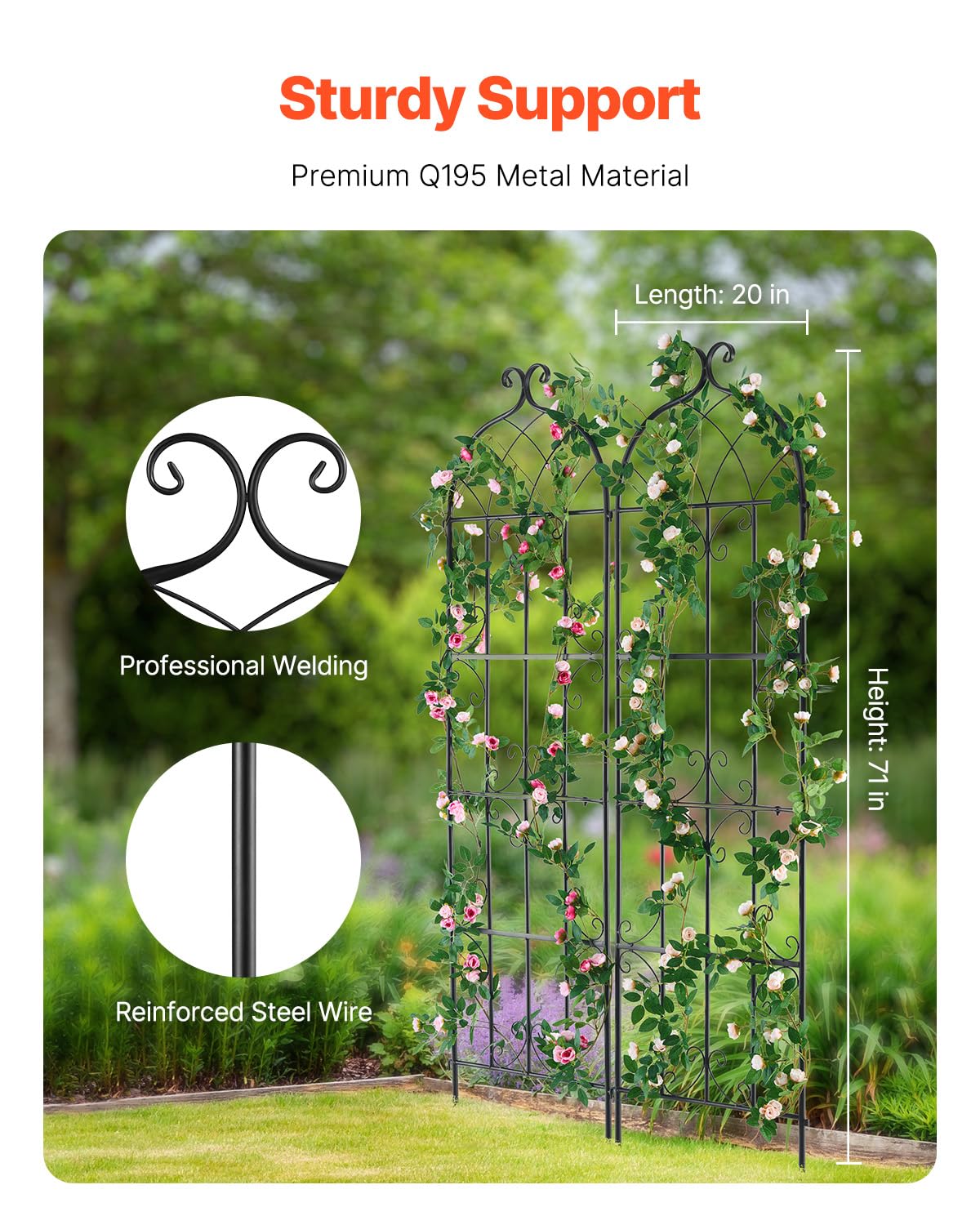 VEVOR rose climbing trellis installed in a sunny courtyard for vertical growth