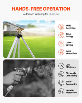VEVOR sprinkler with 360-degree rotation for full yard coverage.