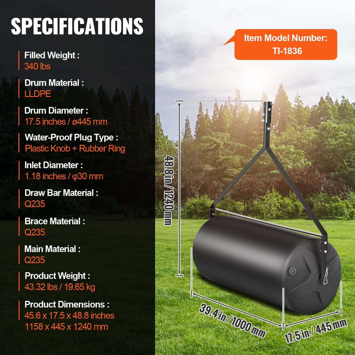 VEVOR round-edge design minimizes lawn scarring during use