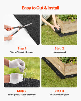 VEVOR mat installs with U-shaped ground stakes for secure placement.