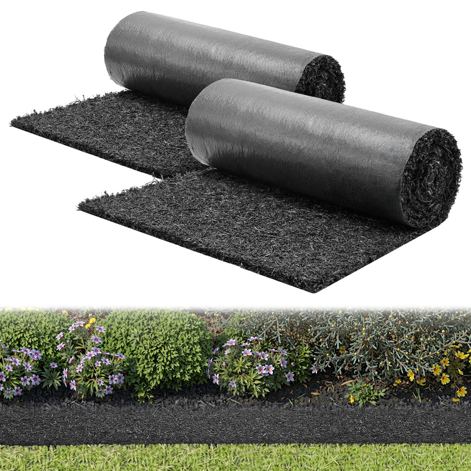VEVOR Rubber Mulch Mat Roll 96x24 front view showing weed barrier and natural look