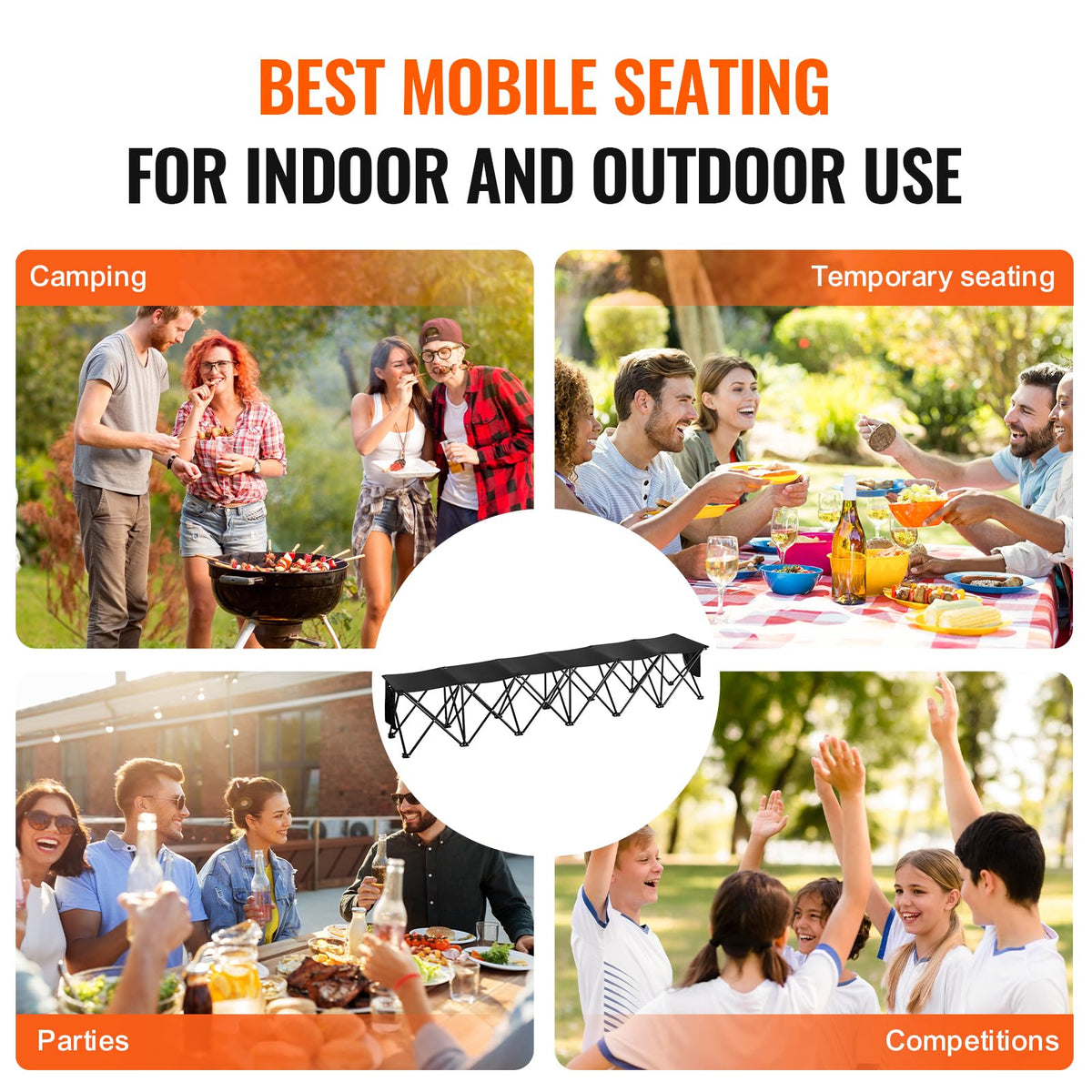VEVOR six-seat outdoor bench set up at a park