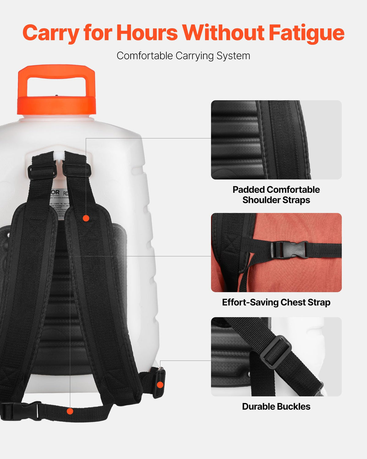 VEVOR 4-gallon tank supports longer spraying before refills.