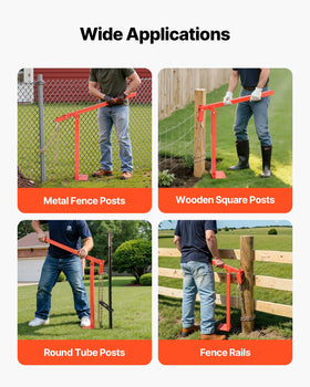 VEVOR T Post Puller works with metal and wood posts for versatile use.