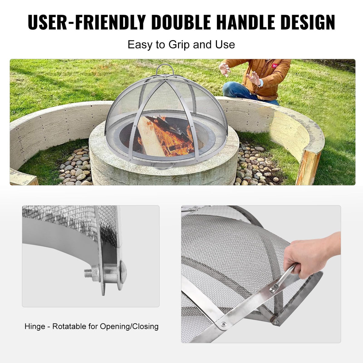 VEVOR tight mesh spark guard prevents embers escaping while allowing airflow