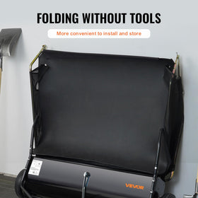 VEVOR lawn sweeper attached to tractor for powerful cleaning performance.